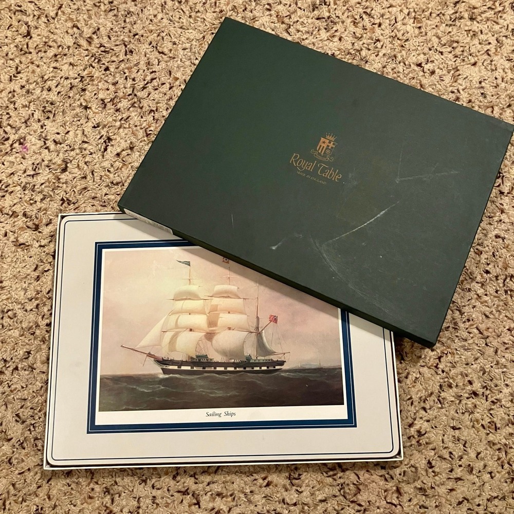 Vintage Royal Table Cork Placemats Sailing Ships boxed set of 4 Made in England